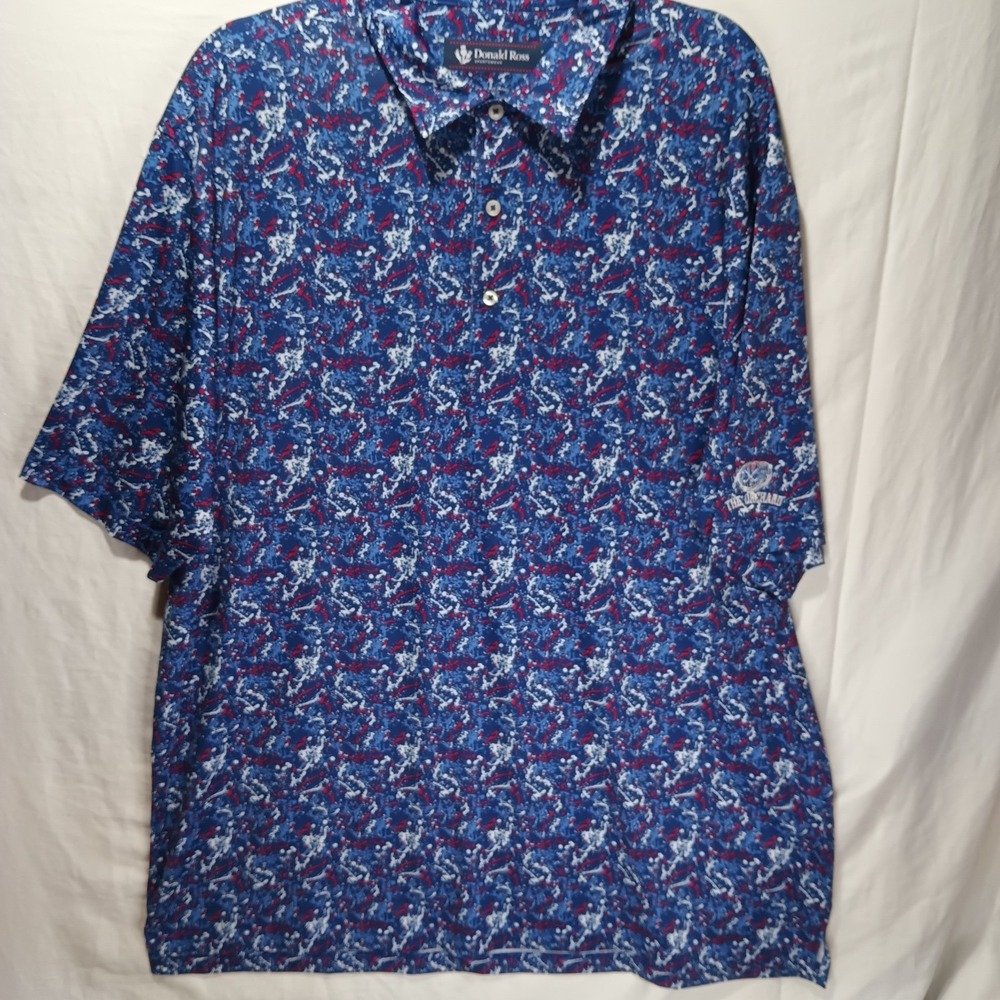 Donald‎ Ross Sportswear Mens XL Blue Red Splatter Golf Polo Shirt The Orchard